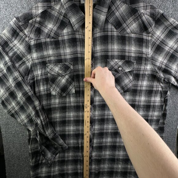 Wrangler Pearl Snap Flannel Shirt Long Sleeve Black Plaid 2XT Tall Cotton Adult - Picture 3 of 13